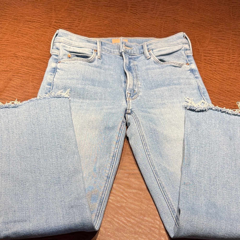 MOTHER Women's lil mid-rise dazzler Ankle fray Jeans in Light Blue